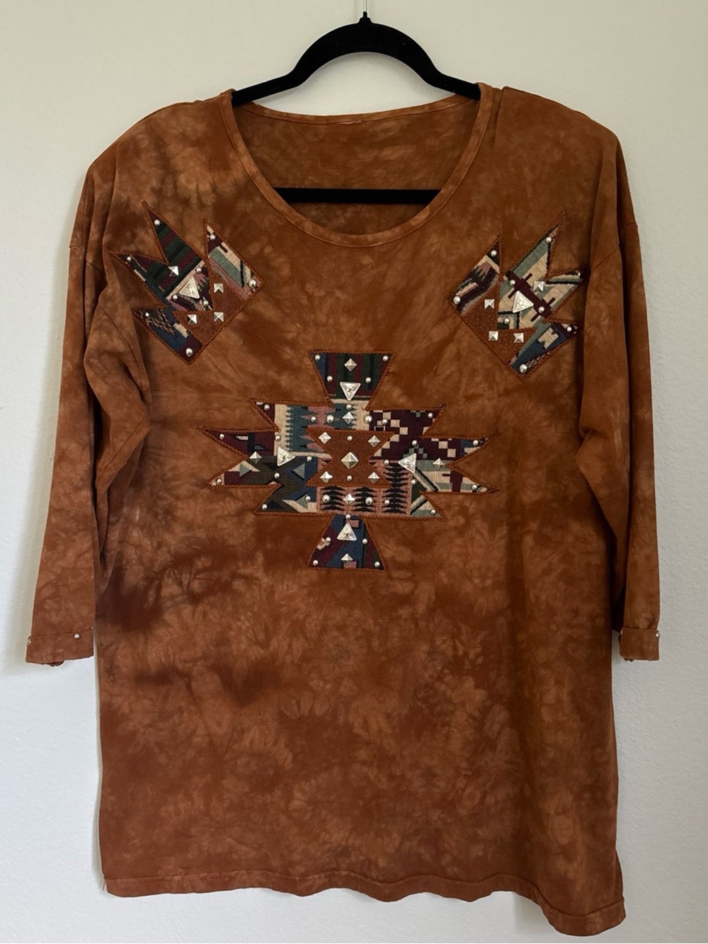 Vintage Rust Aztec-Embellished Women’s Top Tye Dye